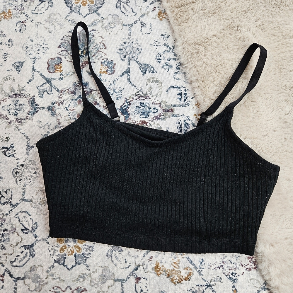 Aerie Black Ribbed Bralette XL